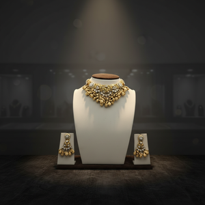 Elegant 925 Silver Necklace and Earring <b>Set</b> with <b>Pearl</b> and Gold Detailing for Bridal and Festive Occasions - Product Image 4