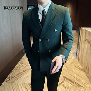 Hot Sale Grid Notched Revers Männlich Günstige Dreiteilige Anzug Bräutigam Hochzeits anzug Mantel Hose Herren Anzug - Product Image 2