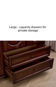 Armario clásico de 4 puertas de madera maciza con cajones, armario de dormitorio marrón para almacenamiento de <span class=keywords><strong>ropa</strong></span>, muebles de madera hechos a mano - Product Image 6