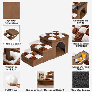 Özelleştirilmiş Toptan Satış Ekolojik 3 Adımlı Katlanır Köpek Merdiveni Peluş ve Rahat Köpek ve Kedi Rampaları ve Saklanabilir Evcil Hayvan Basamakları - Product Image 4