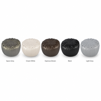 Pouf/tabouret ottoman rond en cuir PVC gris sidéral brodé marocain, fabrication sur mesure professionnelle, fabricants de poufs