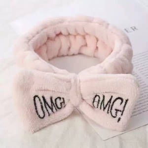 Letter Print Bowknot Headband Women Wide Brim <b>Flannel</b> <b>Face</b> Wash Hair Band Soft Fleece Makeup Spa Head Hoop - Product Image 5