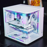 CH2+ MicroATX Mid Tower Curved Desktop Metal Glass Gaming Computer Cases USB Front Ports ESports Full-Transparent Sea View Water