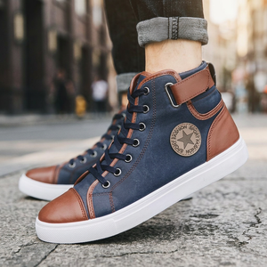 Chaussures montantes à lacets pour hommes, style britannique, nouveau design minimaliste et polyvalent, grande taille, en cuir PU et maille, légères, pour le sport et l'hiver - Product Image 2