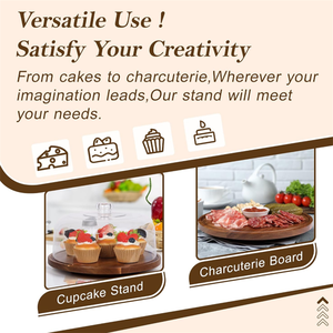 Handmade Round <strong>Wooden</strong> <strong>Cake</strong> Display <strong>Stand</strong> 12in Acacia Wood <strong>Cake</strong> Food Meet Plate for Party - Product Image 3