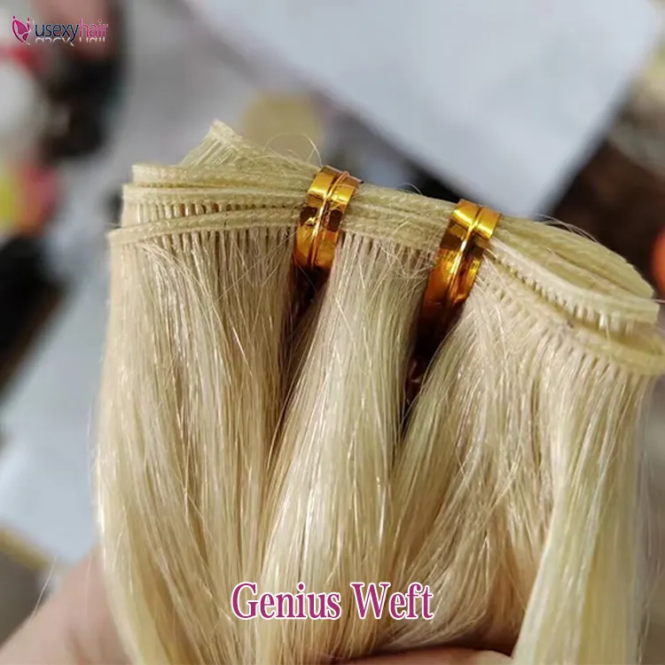 best quality super double drawn thin soft light seamless genius weft remy 12a grade genius weft hair extensions