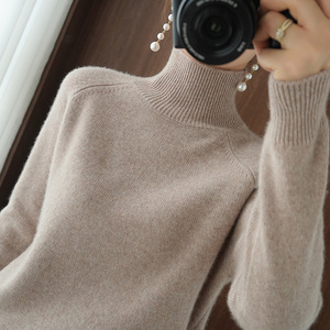 Suéter de cuello alto para mujer, holgado, grueso, de color liso, tejido, estilo otoño-invierno - Product Image 4