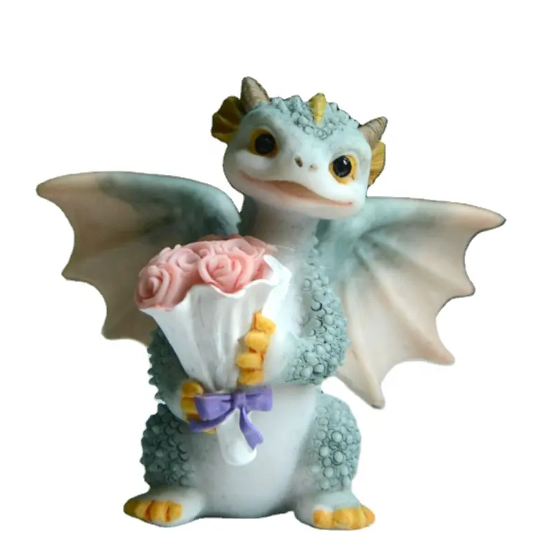 Z14071 decorazione desktop Mini Dragon Rex il drago blu con figurina fantasia da collezione di fiori