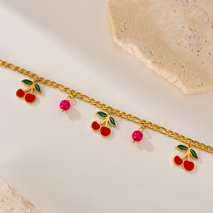 Nuevo collar de acero inoxidable de Corea del Sur con cadena de eslabones resina cereza accesorio estilo Instagram diseño minimalista Unisex - Product Image 5
