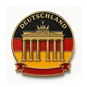 Badge souvenir en alliage de zinc plaqué or, émail dur circulaire, Porte de Brandebourg, Allemagne - Product Image 1