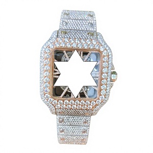 Reloj de Lujo con Incrustaciones de Moissanita VVS, Bisel de Diamantes Rosa Rubí, Esfera Cuadrada, Números Romanos, Estilo Hip Hop - Product Image 1