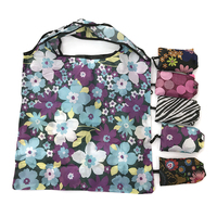 Sac de courses écologique en polyester à imprimé floral, pliable, avec crochet, motif dessin animé réutilisable, pochette promotionnelle, cadeau publicitaire