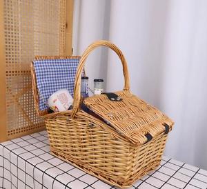 <b>Foldable</b> Lidded Pastoral Rattan Handheld Picnic <b>Basket</b>, Photo Prop for Outdoor Trips & Picnics - Product Image 2