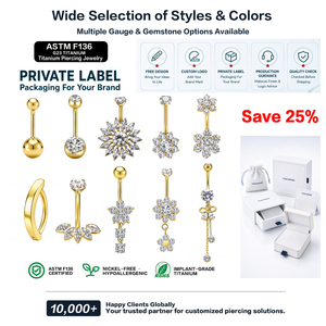 <span class=keywords><strong>Piercing</strong></span> all'<span class=keywords><strong>Ombelico</strong></span> in Titanio G23 ASTM F136 Placcato Oro 24K con Zirconi Cubici, 16G, Filettatura Interna, Gioiello per <span class=keywords><strong>Piercing</strong></span> Navel Ipoallergenico - Product Image 2