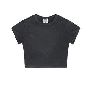 <span class=keywords><strong>N908</strong></span> Verano 2024 Top corto para mujer Camiseta de manga corta de algodón lavado Europeo Americano Estilo lindo Patrón sólido Diseño de chica caliente - Product Image 2