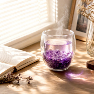 Natürlicher Kristallsplitter-Energiebecher, Doppelwandiger Borosilikatglas-Tumbler, Amethyst-Klarquarz-Becher für Milchtee, Saft und Wasser - Product Image 2