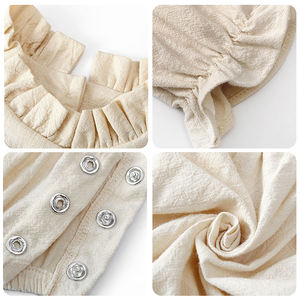 Newborns Solid Color New Long-Sleeved Cotton and Linen <strong>Lace</strong> Neckline Romper for Summer - Product Image 6