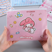 Sac à fermeture éclair Melody Cartoon Ring, étui à crayons créatif en plastique transparent givré, sac de rangement multifonctionnel mignon pour documents, Sanrio