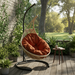 Kugu Yaprak Makrame, mobilier d'extérieur moderne en bois, balançoire suspendue pour jardin intérieur, balançoire œuf pour adultes, support en métal, extérieur - Product Image 3