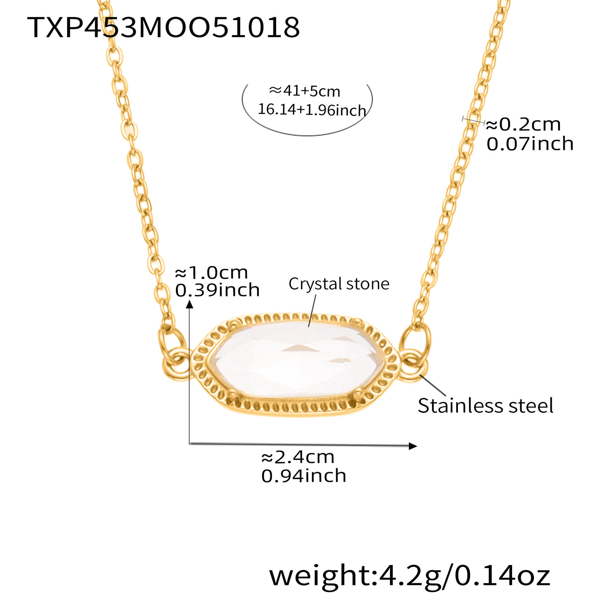 Txp453-white stone necklace 41 5cm