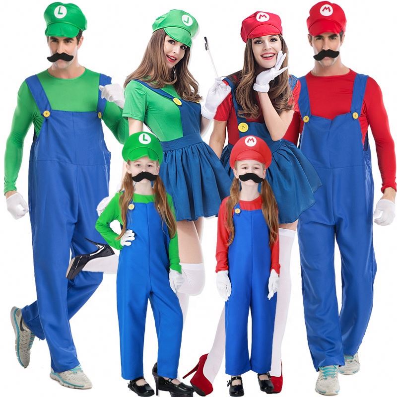 Modieuze Halloween Game Cosplay Kostuums Loodgieter Overalls Ouder-kind Super Mario Bros Kostuums