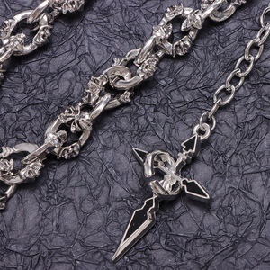 Cadena de cintura de metal estilo Hip Hop Punk, de una sola capa, con colgante de calavera y cruz, para pantalones, uso diario, plata tibetana - Product Image 4