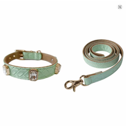 Ensemble collier et laisse pour chiot en cuir PU tressé orné de strass transparents de luxe, boucle métallique réglable, pour petits chiens