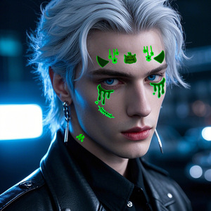 Autocollants fluorescents pour le visage pour Halloween, brillent dans le noir, imperméables, maquillage de cosplay, décoration, autocollants transférables - Product Image 1