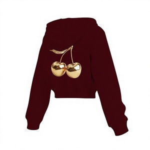 Sudadera con capucha corta para mujer, de manga larga, color liso, de algodón de rizo, para invierno, con logo frontal, de algodón de rizo, para otoño - Product Image 2