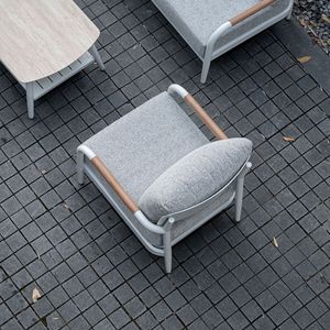 Ensemble moderne et simple <span class=keywords><strong>de</strong></span> canapé-lit d'extérieur en <span class=keywords><strong>aluminium</strong></span> avec table basse, finition grain <span class=keywords><strong>de</strong></span> <span class=keywords><strong>bois</strong></span>, pour villa, balcon, cour, <span class=keywords><strong>jardin</strong></span>, hôtel - Product Image 3