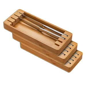 Wooden Knife <b>Storage</b> <b>Box</b> Rectangular Bamboo Drawer Organizer For <b>Kitchen</b> Cutlery With Compartments Standing Type - Product Image 5