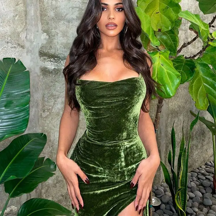 Sexy Velvet Bodycon Slip Maxi Dress 2022 elegante noche espalda descubierta Correa vestidos largos ropa 2013