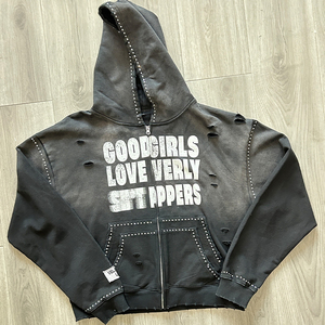 Popular Hip Hop Street Style Hombres Cremallera suelta Hacer viejos agujeros <span class=keywords><strong>rotos</strong></span> Remaches Diseño Sudaderas con capucha de algodón Vintage Acid Wash Hoodie - Product Image 5