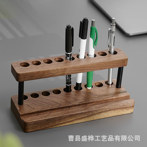 Wooden Desktop Pen Holder Phone Stand Square <b>Solid</b> <b>Wood</b> Storage Rack Office <b>Desk</b> Organizer With Digital Printing Logo - Product Image 3