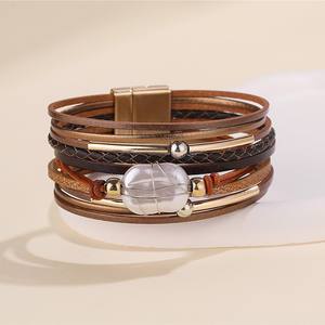 SEPT Women's Fancy Bohemian Multilayer Leather for Bracelet with <strong>Fake</strong> Pearl Wrap Elegant Bangle Bracelets <strong>Jewelry</strong> for Gifts - Product Image 3