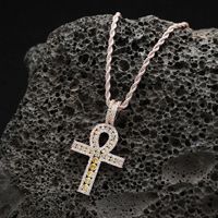 YYN Pendentif de collier hip-hop en cuivre incrusté de zircon, motif clé égyptienne en bambou, bijoux Renqing, nouveauté, best-seller, source directe