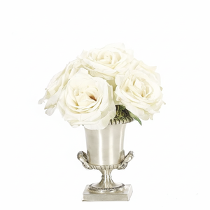 Elegante florero de metal con acabado de acero para estantería, decoración para sala de estar y decoración floral de mesa de oficina corporativa - Product Image 1