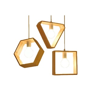 โคมไฟแขวนไม้ทรงหกเหลี่ยมสไตล์มินิมอลสมัยใหม่ หลอดไฟ LED E27 หัวเดียว สำหรับบ้าน ห้องรับประทานอาหาร ห้องนั่งเล่น ระเบียง - Product Image 2