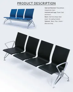 High Quality Airport Waiting Chair 4 Seater Aluminium Pu Metal Waiting Lounge Bench Chair