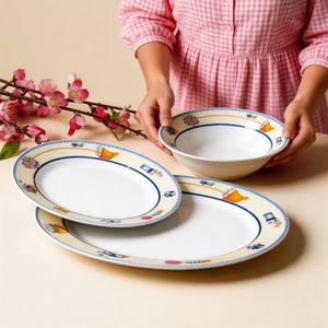 Service de table en porcelaine 18 pièces avec bordure décorative colorée, vaisselle en céramique de marque Harvit, design champêtre, vente chaude, usage quotidien/<span class=keywords><strong>restaurant</strong></span>/hôtel - Product Image 4