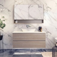 Kustom Modern 1500mm Hotel kamar mandi Vanity Dinding kabinet gantung dengan 2 cermin datar persegi panjang wastafel MDF bahan ukuran disesuaikan