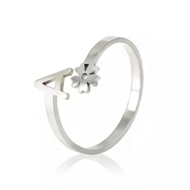 Yiwu Aceon, нержавеющая сталь, индивидуальное название, капитал, вырезанное узкое кольцо, женское цветочное письмо, начальное Открытое кольцо