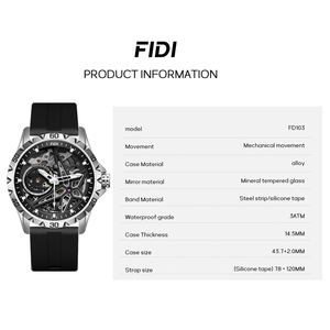Reloj Mecánico Automático FIDI para Hombre, Esfera Esqueleto, Resistente al Agua, Correa de Acero Inoxidable, Reloj de Pulsera Deportivo de Lujo - Product Image 6
