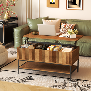Table basse relevable rectangulaire de 39,4 pouces, style farmhouse avec rangement dissimulé et étagère inférieure, pieds <span class=keywords><strong>en</strong></span> acier robustes - Product Image 1
