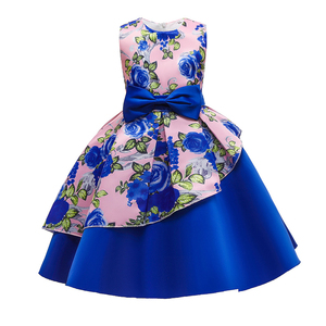 Vestido de Fiesta para Niñas, Estilo Pastoral, Sin Mangas, Estampado Floral, Satinado, con Lazo Decorativo, para Cumpleaños - Product Image 3