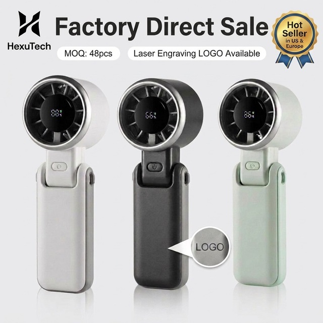 H03 Factory Wholesale Portable Mini Rechargeable Digital Display OEM ODM High Speed Foldable Handheld Cooling Turbo Fan