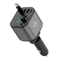 Chargeur de voiture rétractable 3 ports multiples 60W Max charge rapide ciel étoilé lumière LED avec câble de type C Chargeur de voiture électrique 45W