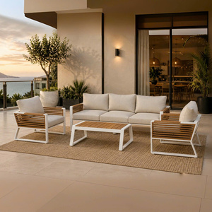 Modern Luxury Outdoor Aluminum & Acacia Wood 4-Piece Patio <b>Sofa</b> <b>Set</b> with Cushions for Resort, Garden & Hotel - Product Image 5