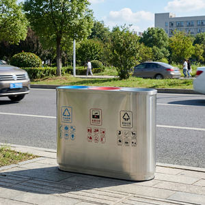 سلة مهملات وتدوير من الفولاذ المقاوم للصدأ بثلاثة أقسام للبيع بالجملة من المصنع، تحتوي على 3 سلال داخلية، صناديق نفايات وتدوير للأماكن العامة - Product Image 1