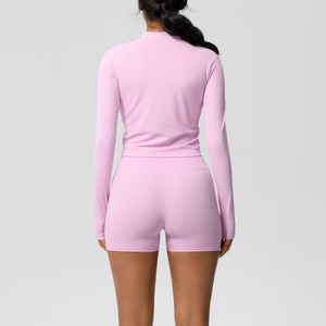 新デザイン2ピース屋外スポーツジッパー長袖ポケットジムショーツ女性用ヨガセット - Product Image 3